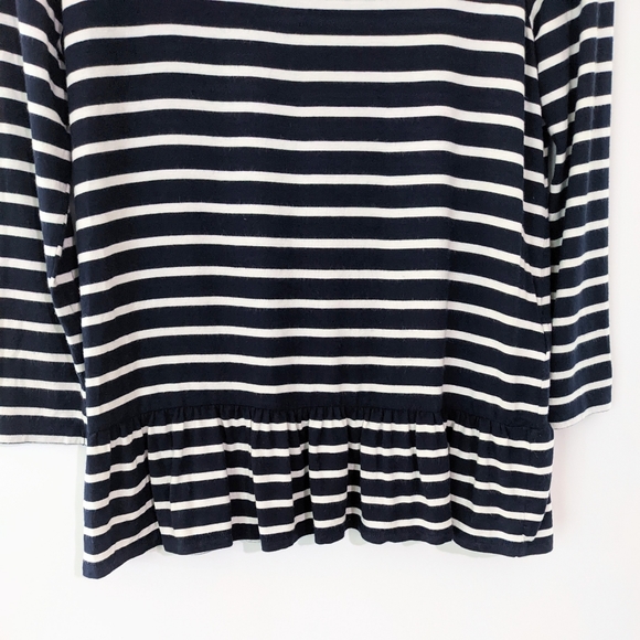 DRAPER JAMES Peplum Sailor 3/4 Sleeve Stripe Navy Blue White Blouse Top Shirt - Picture 5 of 8